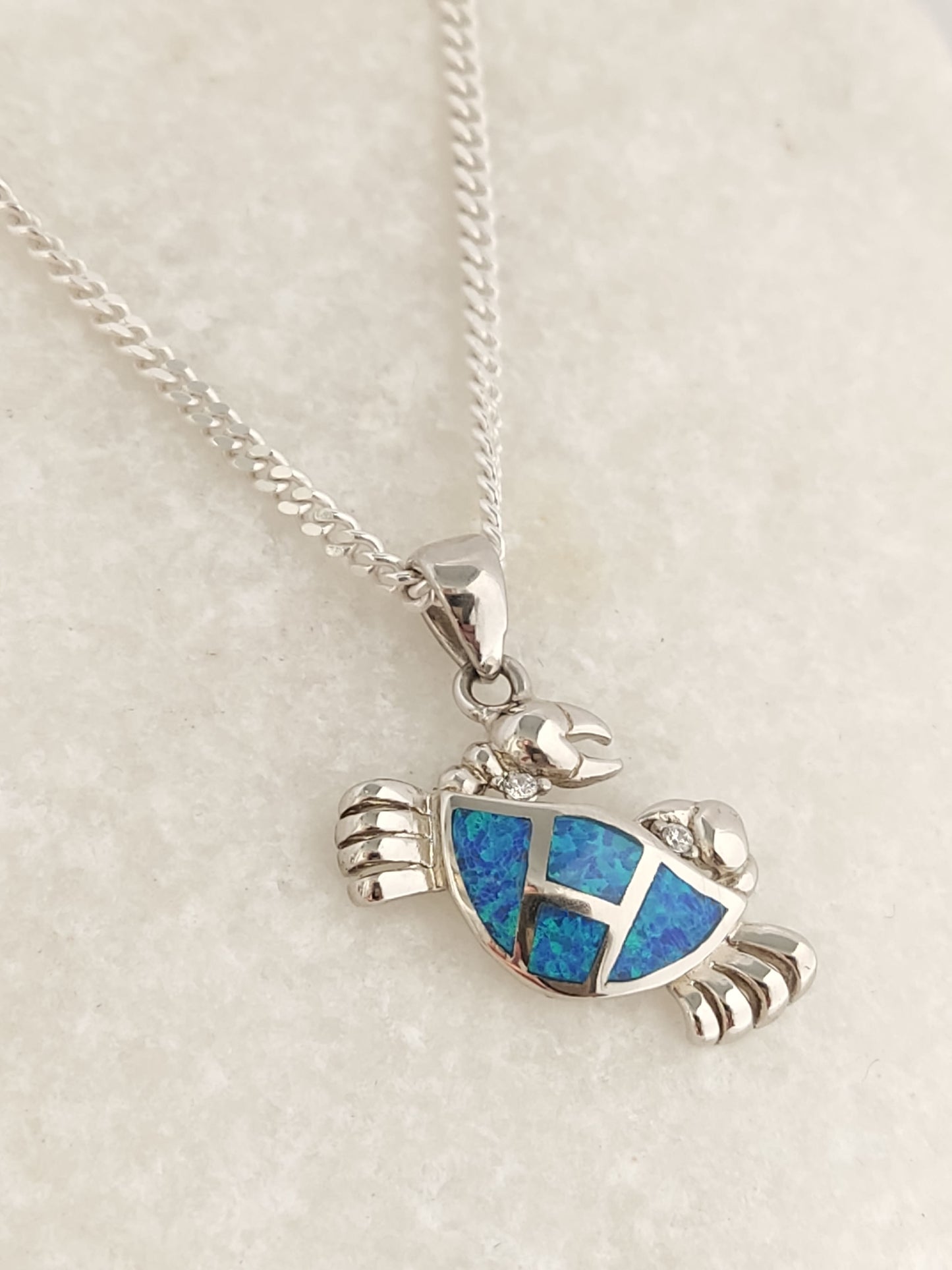 Authentic Greek blue opal crab pendant in sterling silver