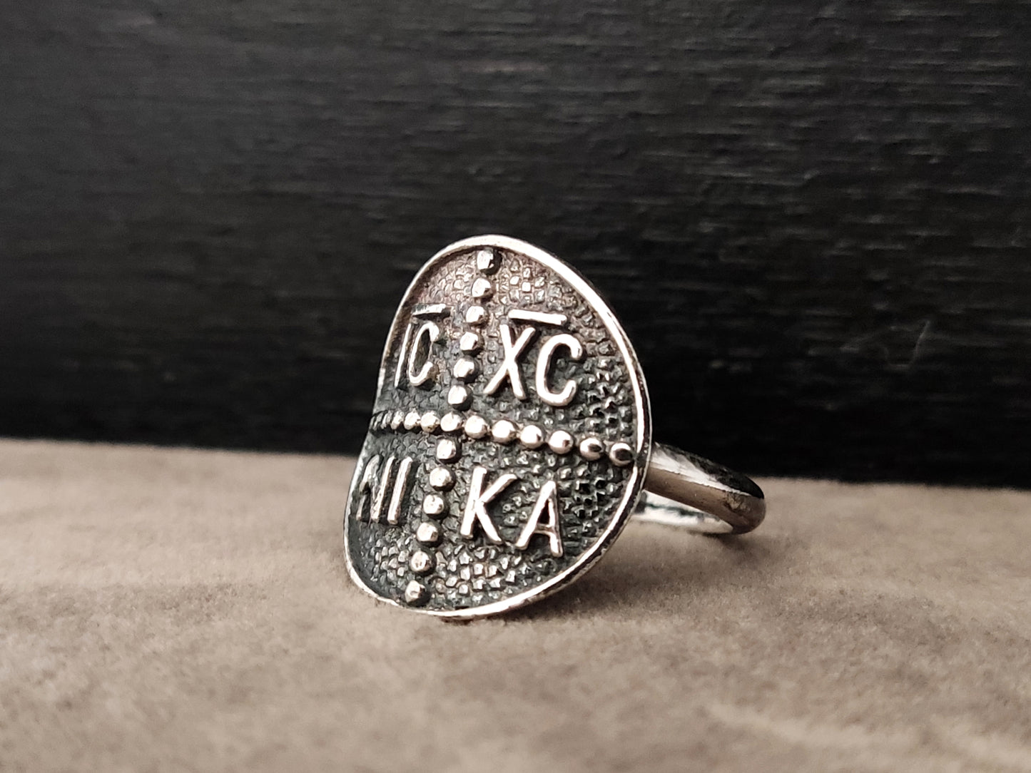 Greek Byzantine ICXC NIKA Cross Silver Ring 19mm