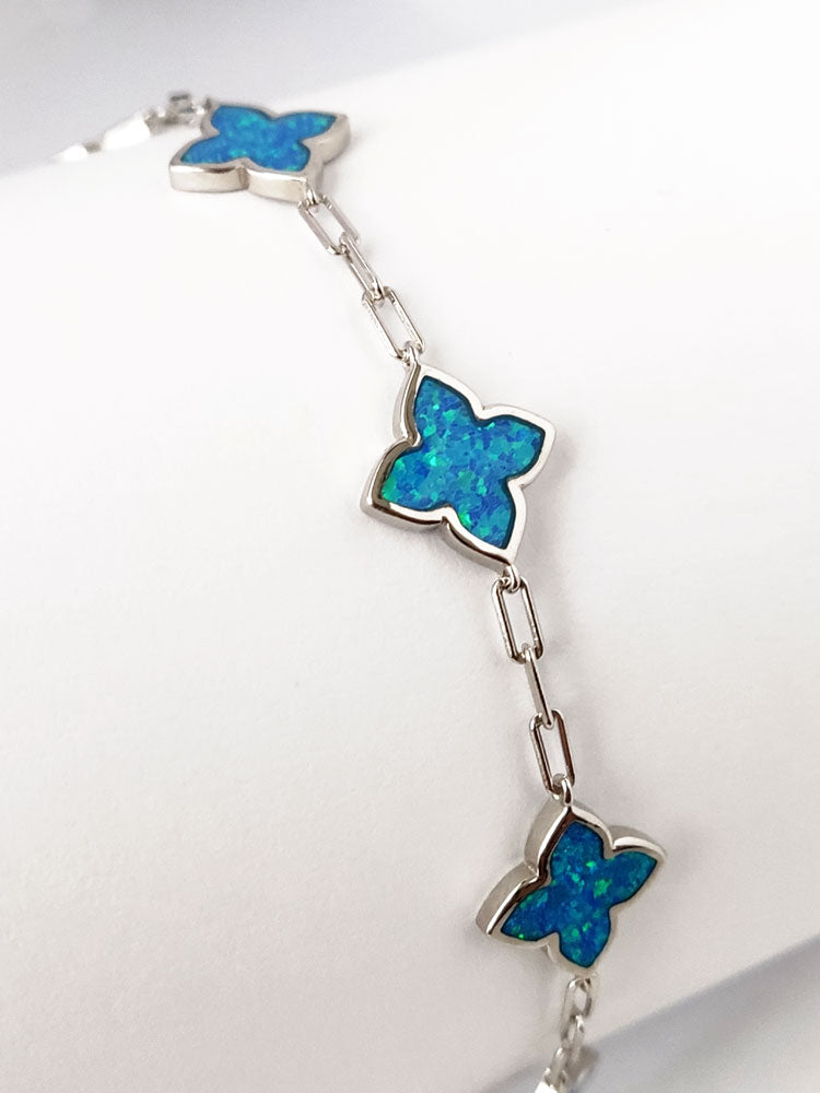 Blue opal cross silver bracelet from Greece.