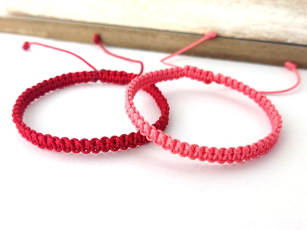 Handmade Greek Waterproof Macrame Bracelet or Anklet – Pink Red Salmon White Colors