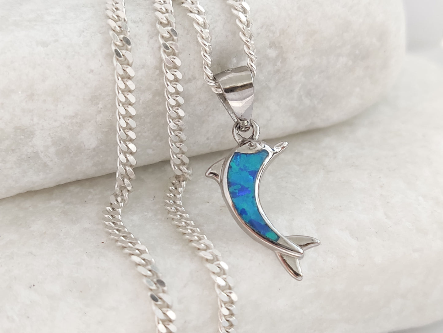 Handmade Greek dolphin pendant with blue opal