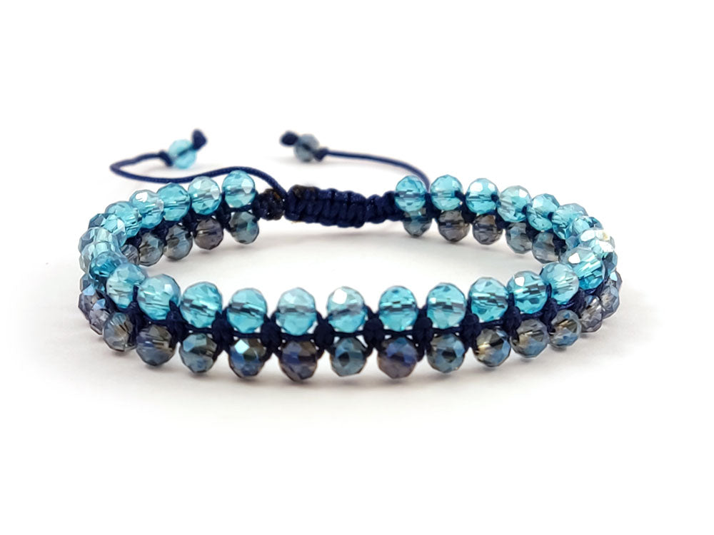 Dark blue Shamballa macrame bracelet with blue crystals