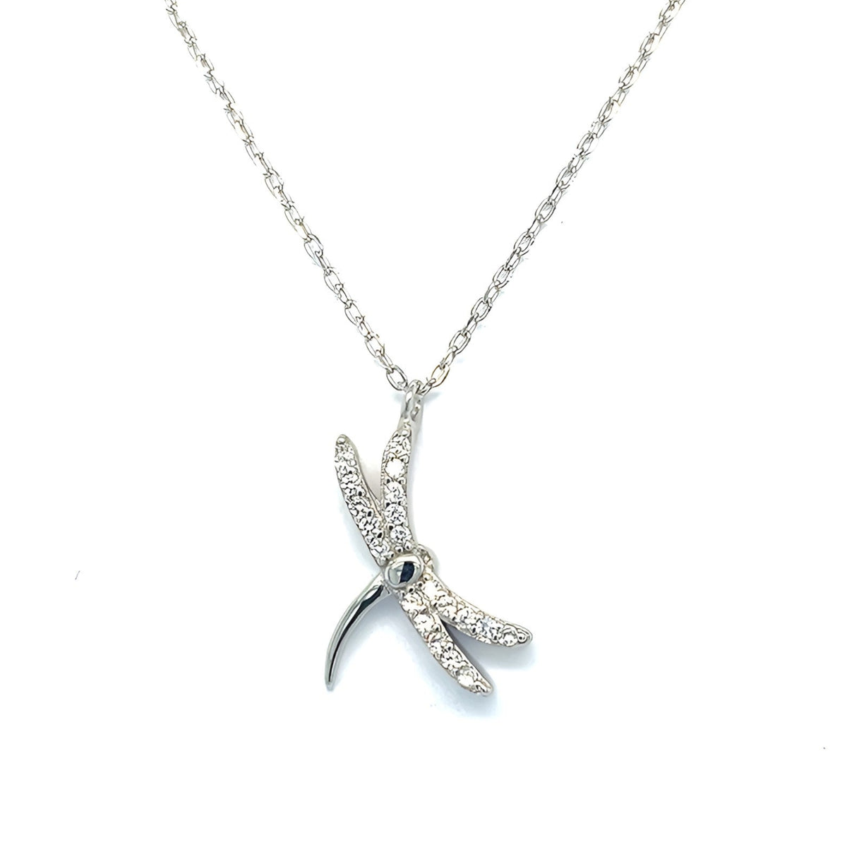 Sterling silver 925 dragonfly necklace with clear white crystals