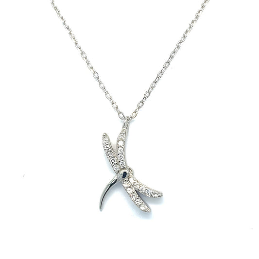 Sterling silver 925 dragonfly necklace with clear white crystals