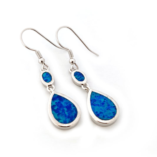 Sterling silver 925 blue opal double stone dangle earrings