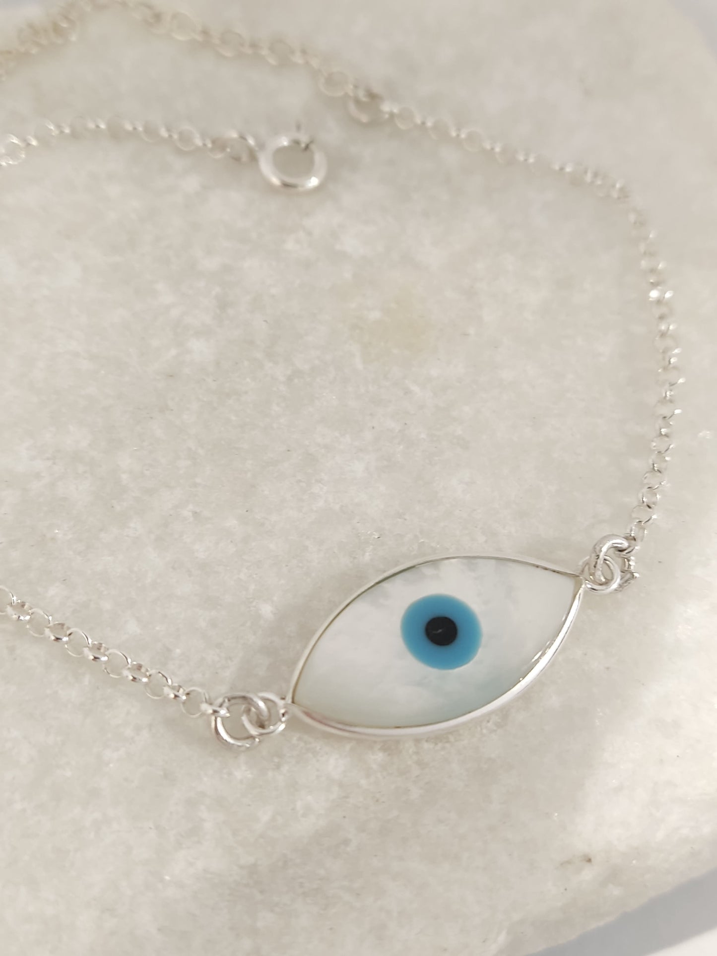 Greek handmade evil eye chain bracelet in sterling silver