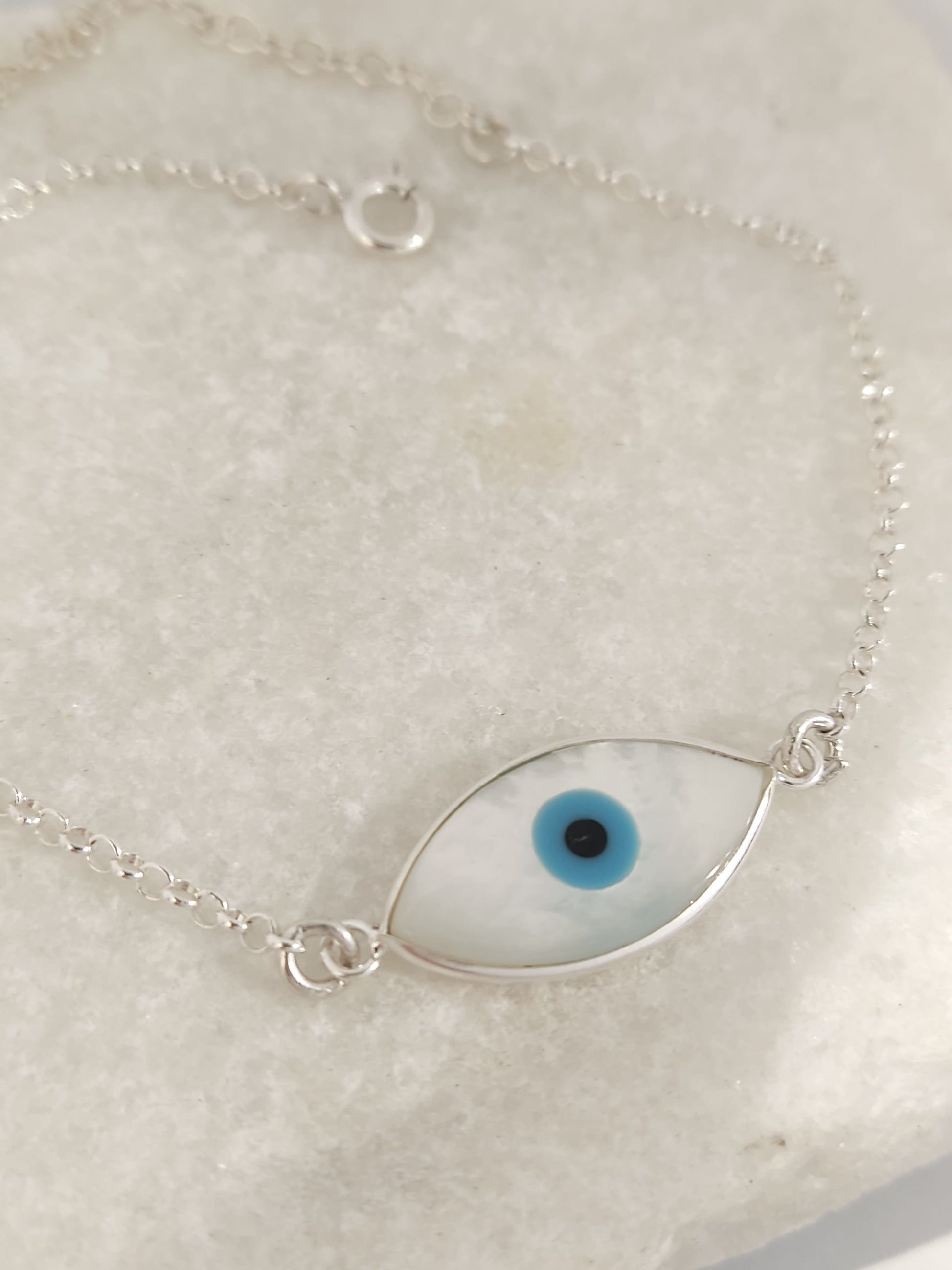Greek handmade evil eye chain bracelet in sterling silver