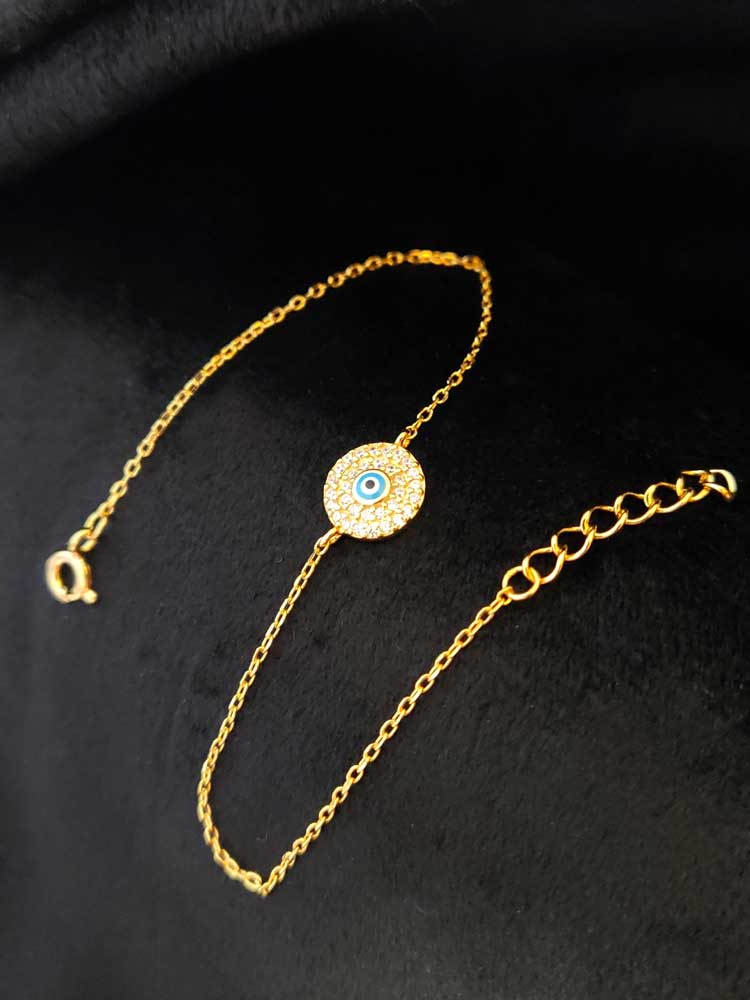 Greek silver jewelry evil eye bracelet with 10mm charm and hallmarked 925 details