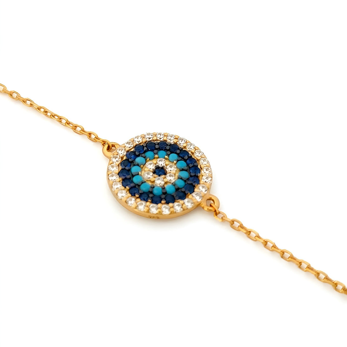 Gold plated 925 sterling silver Evil Eye bracelet with CZ stones