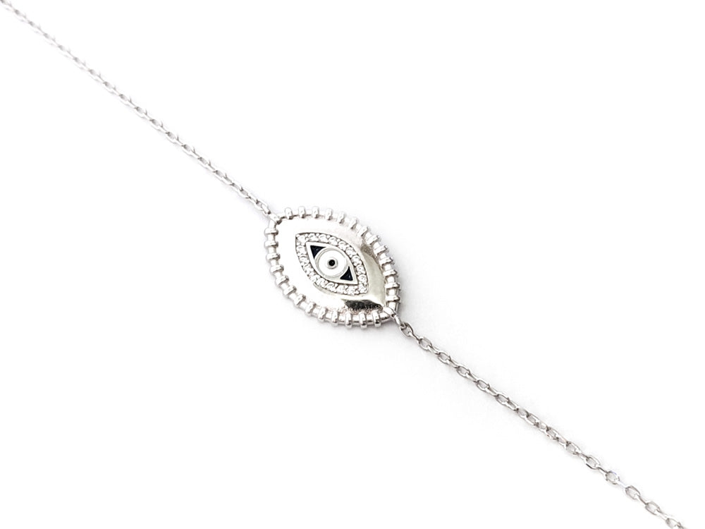 Sterling silver evil eye bracelet with adjustable chain, handmade in Greece

