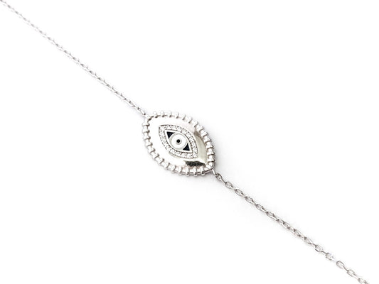 Sterling silver evil eye bracelet with adjustable chain, handmade in Greece

