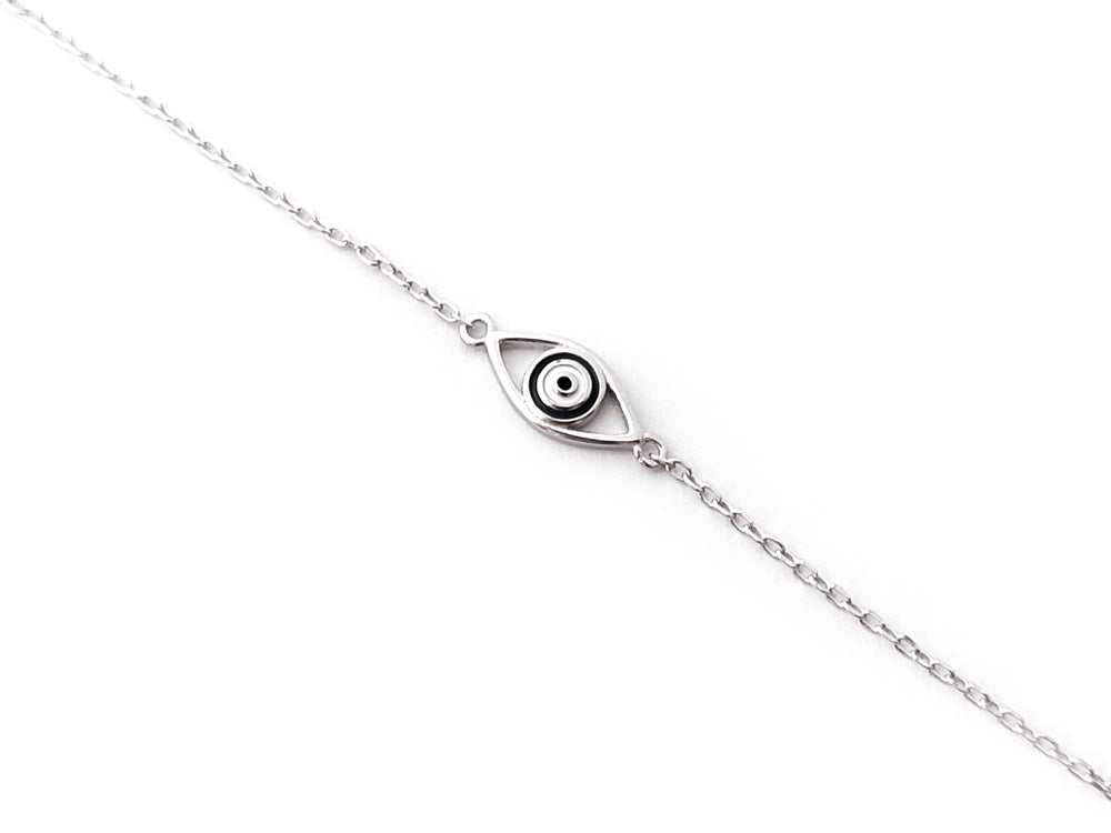 "Sterling silver 925 evil eye bracelet with blue enamel, handmade in Greece"

