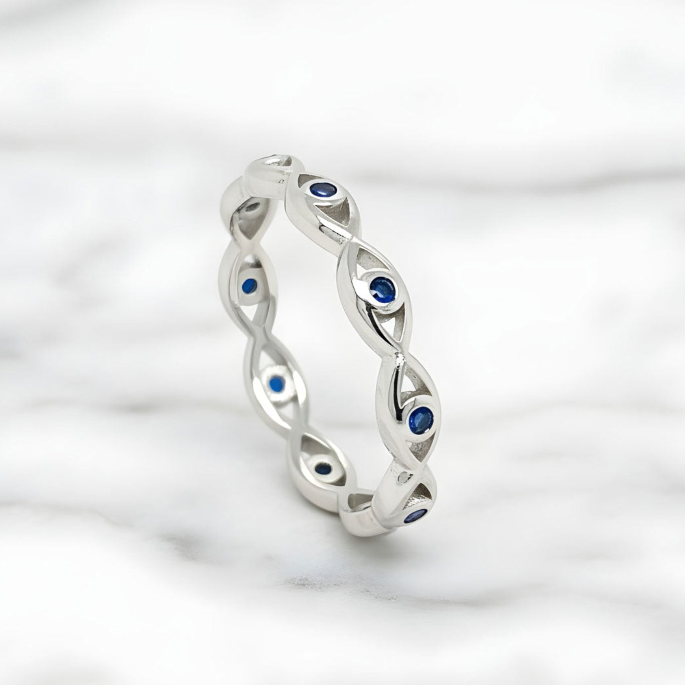 sterling silver evil eye ring blue zirconia