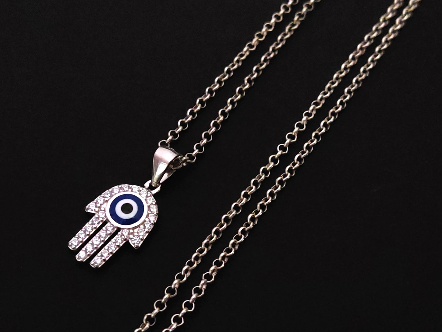 Image: Sterling Silver Evil Eye Jewelry Pendant with Mother Of Pearl, Mati Hamsa Nazar Design, 10x15mm, Hallmark 925, Made in Greece