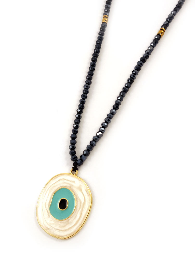 Black Crystal Evil Eye Long Necklace