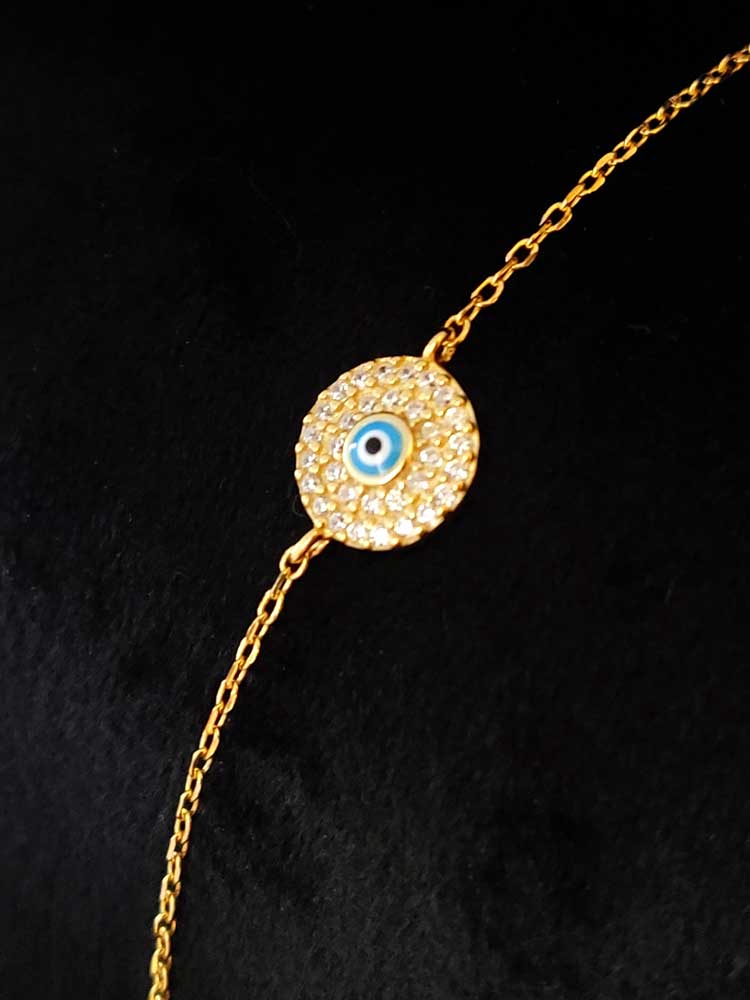 Gold plated Sterling Silver 925 evil eye bracelet made in Greece – adjustable 16–19 cm