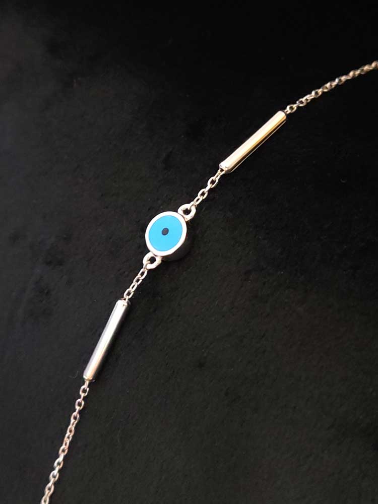 Sterling Silver 925 evil eye Nazar bracelet with blue charm, adjustable Greek design