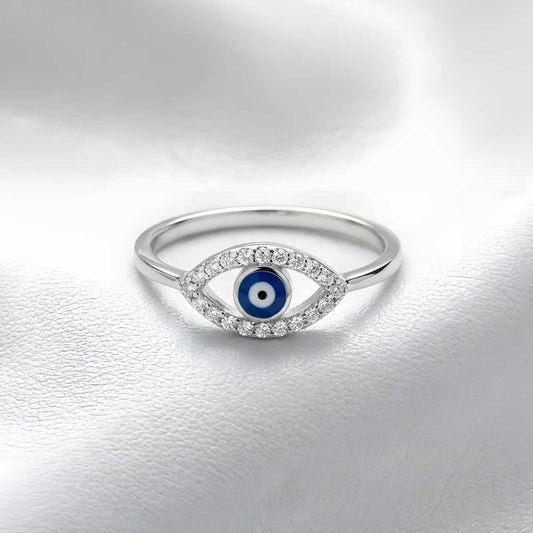 dark blue evil eye zirconia ring detail
