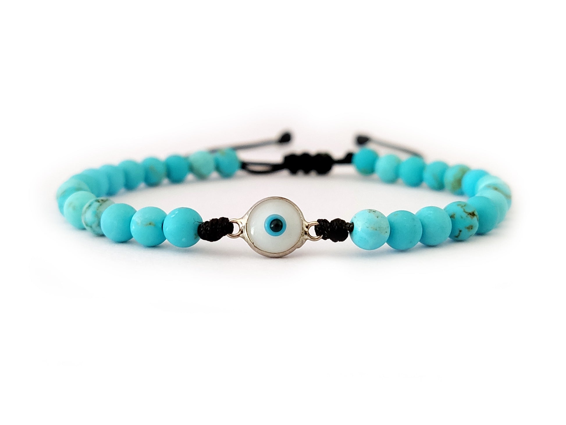 Silver 925 Evil Eye Bracelet with Turquoise Stones - Handcrafted in Greece