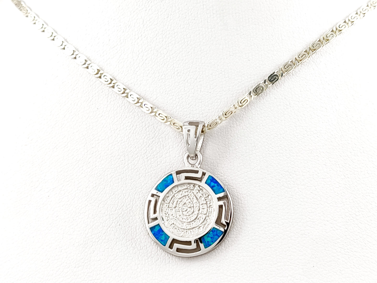Phaistos Disc Blue Opal Silver Necklace