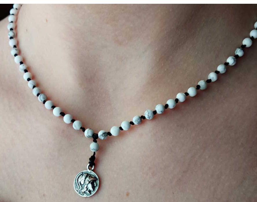 Handcrafted Sterling Silver Athena Pendant Necklace with White Howlite Stones