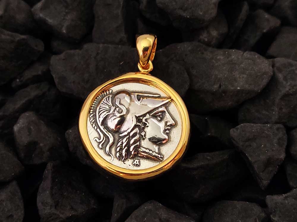 Ancient Greek Goddess Athena Silver Coin Pendant 21mm