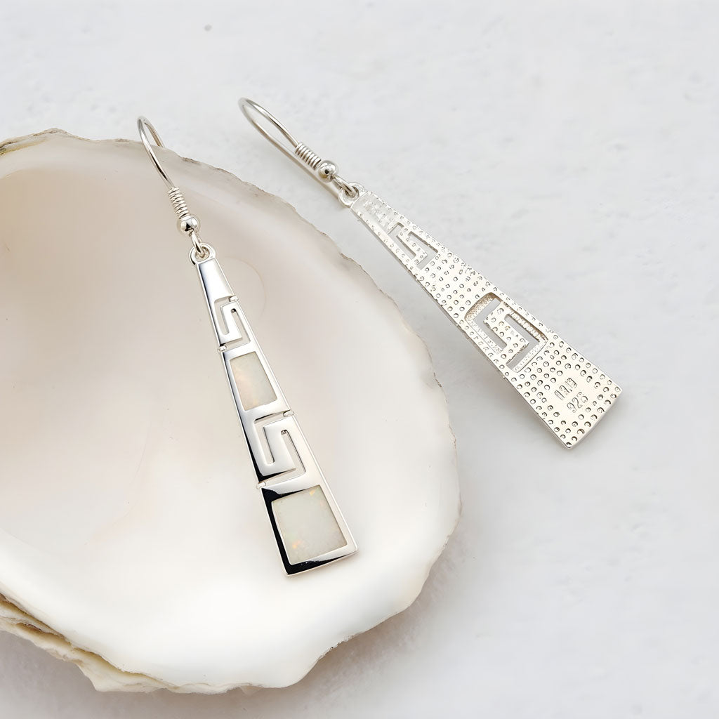 Handmade 925 silver opal earrings made in Greece