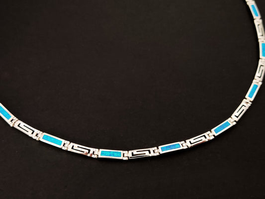 Greek silver adjustable necklace with blue opal stones