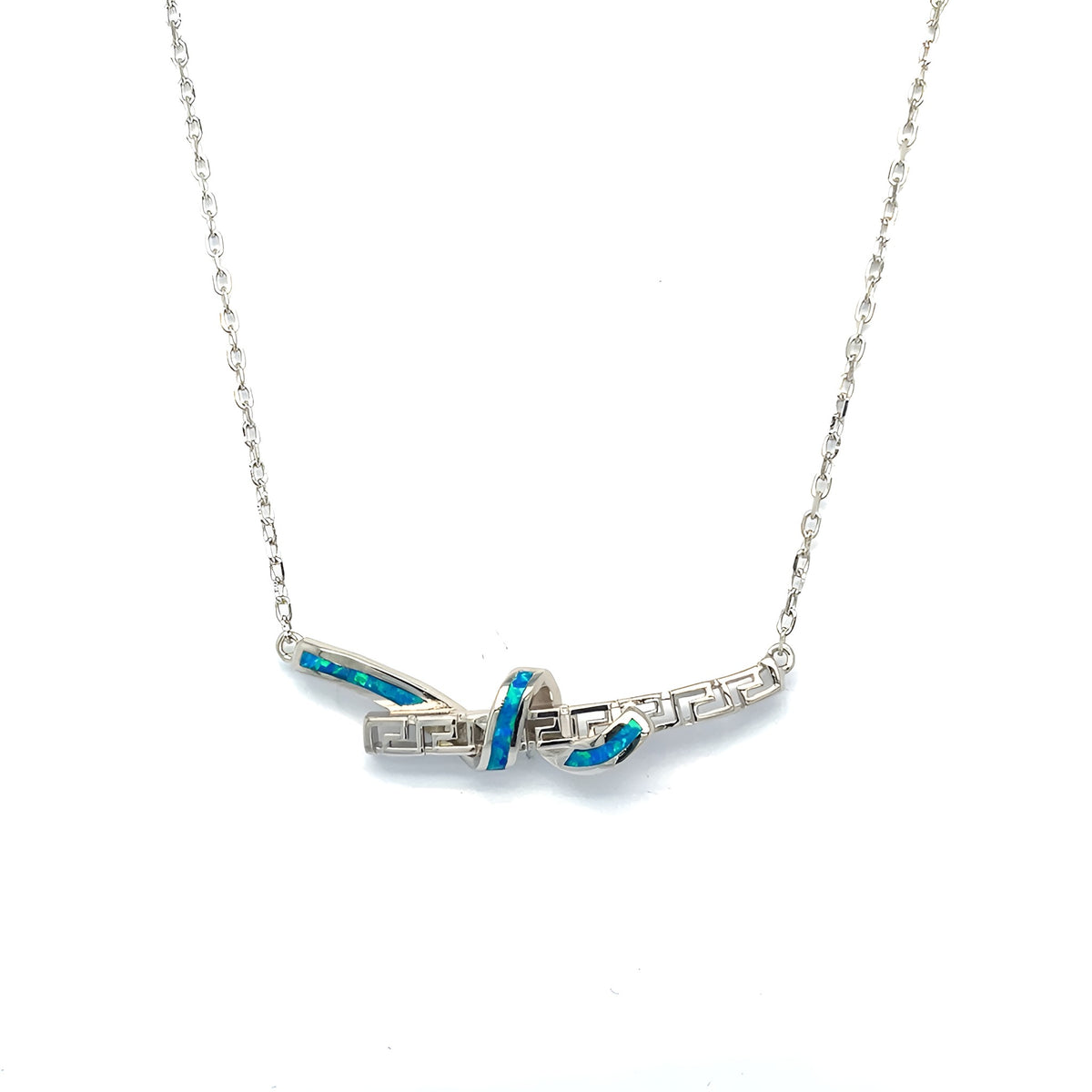 Sterling silver 925 Greek key fine modern necklace with blue opal
