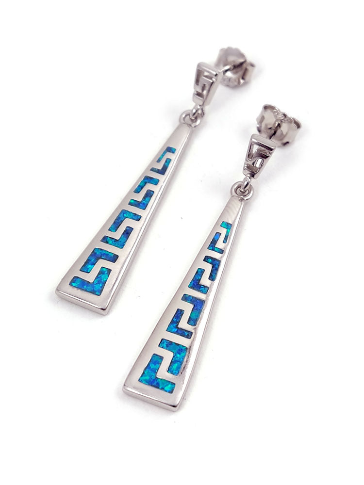 Earrings Blue opal sterling silver Greek Key/Meander design chandelier style, High quality. Great for the fashion girl with everything.