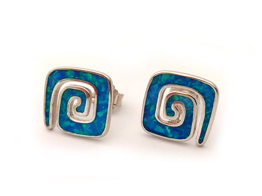 Handmade Greek silver earrings with blue opal stones part of the big Greek silver jewelry collection of Sirioti Jewelry Shop.