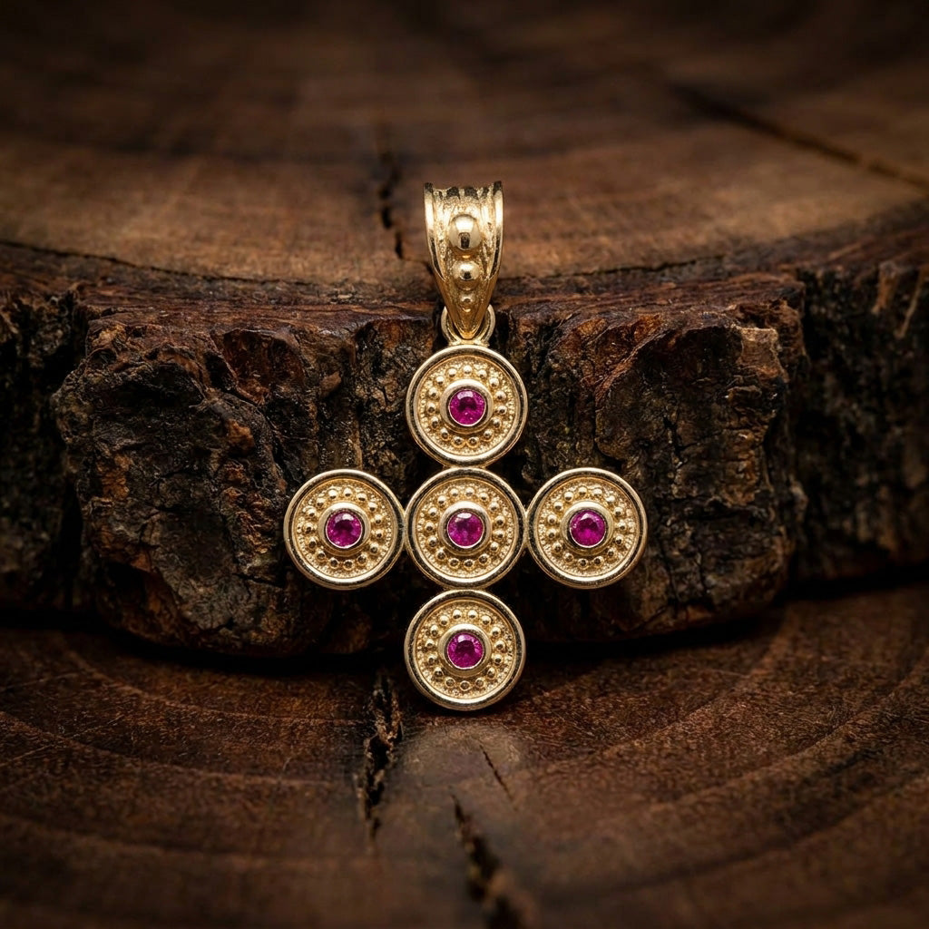Handmade Greek Byzantine silver cross pendant front view
