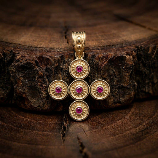 Handmade Greek Byzantine silver cross pendant front view