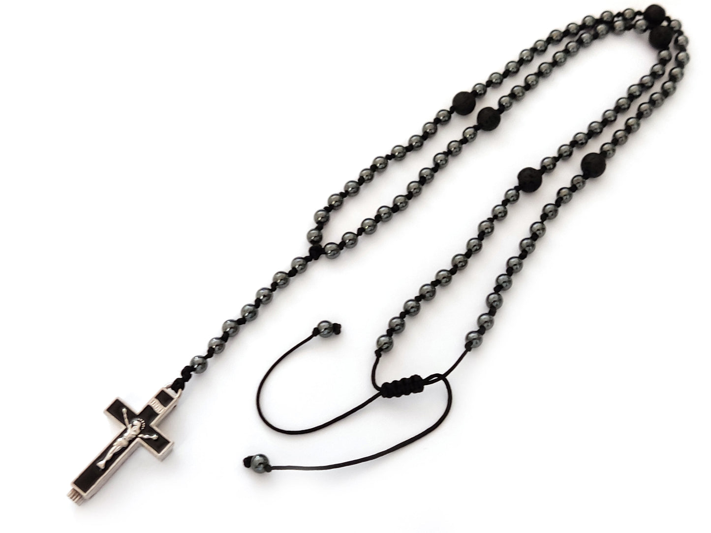 Cross Hematite Rosary Necklace