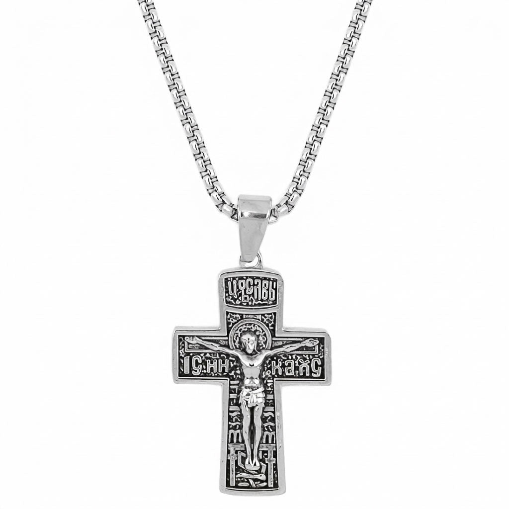 stainless steel cross necklace front view