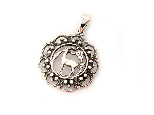 Greek silver pendant that depicts the Deer Of Rhodes and measuring 23mm in diameter.