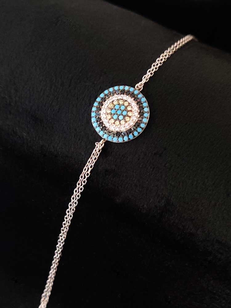 Elegant, lightweight sterling silver 925 Evil Eye necklace with traditional Greek Mati design, premium turquoise and crystal stones, perfect for daily wear or layering.