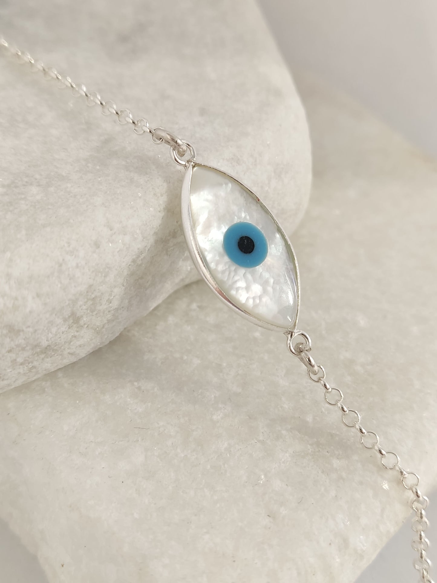 Natural mother of pearl evil eye charm bracelet