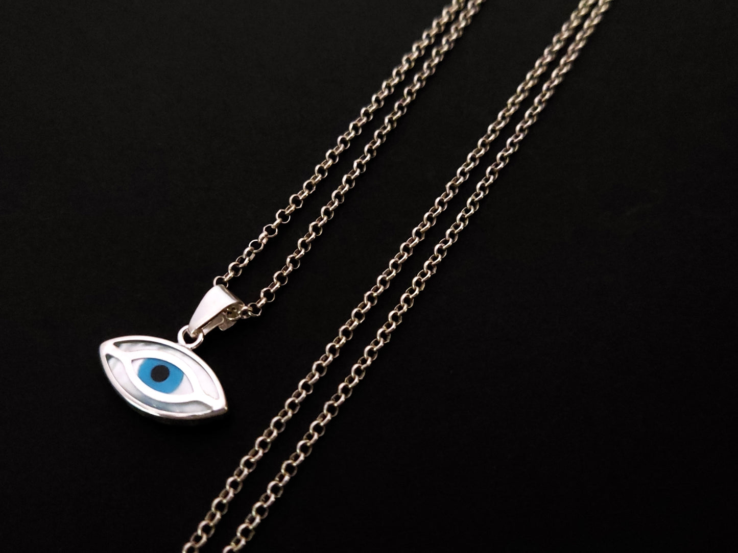 Greek Evil Eye Silver Pendant Necklace
