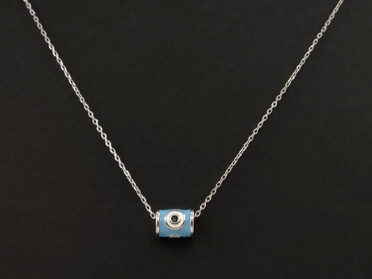 Light blue evil eye silver necklace from Greece.