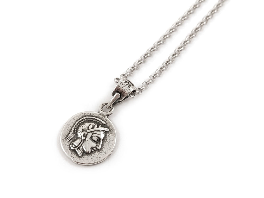 Beautiful 13 mm pendant of the Greek Owl & Athena. Sterling silver 2 mm chain, crafted in Greece with Hallmark 925. Free Worldwide Shipping included.