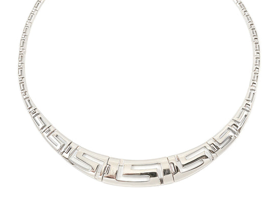 Sterling Silver 925 Greek Key Meander Gradual Necklace – Adjustable 45–50 cm