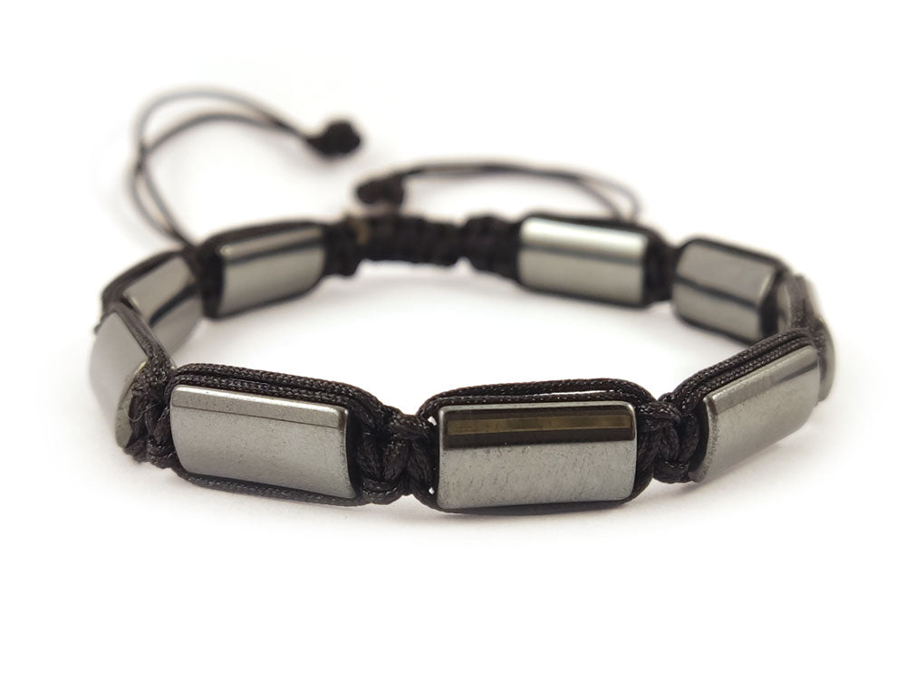 Hematite Stone Shamballa Macrame Bracelet – Handmade Adjustable Black Cord