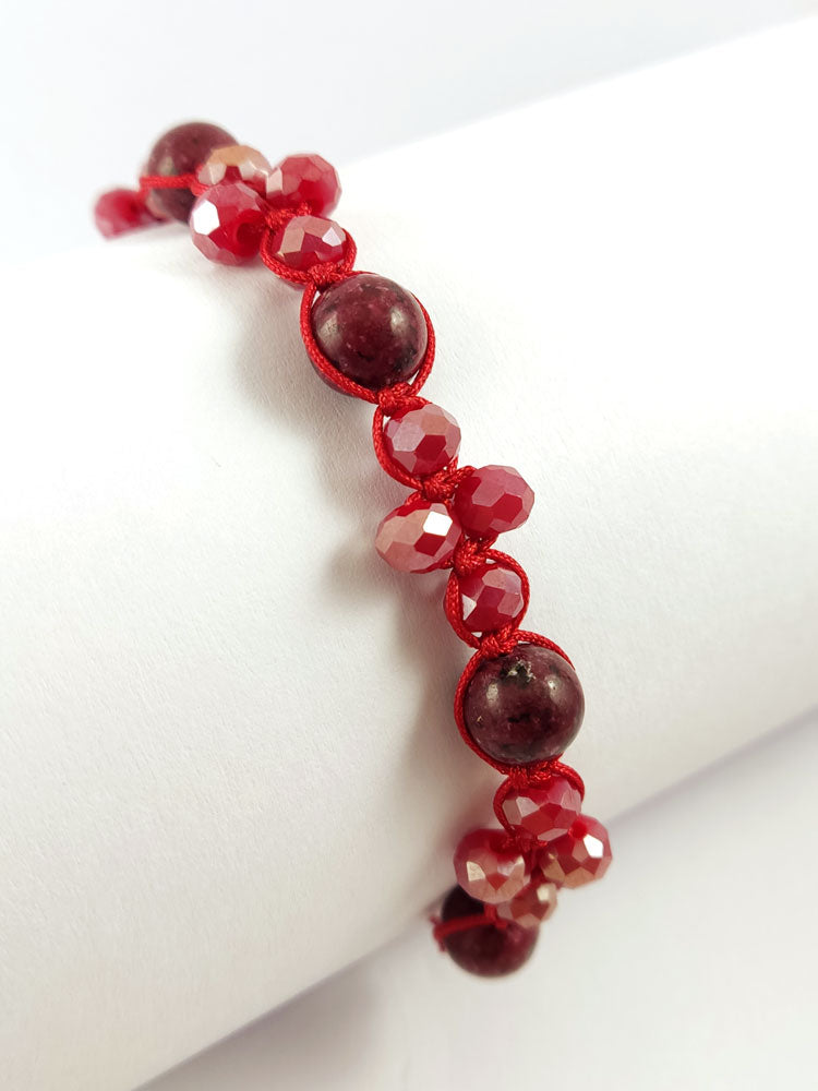 Red Jasper And Crystals Shamballa Adjustable Handmade Bracelet