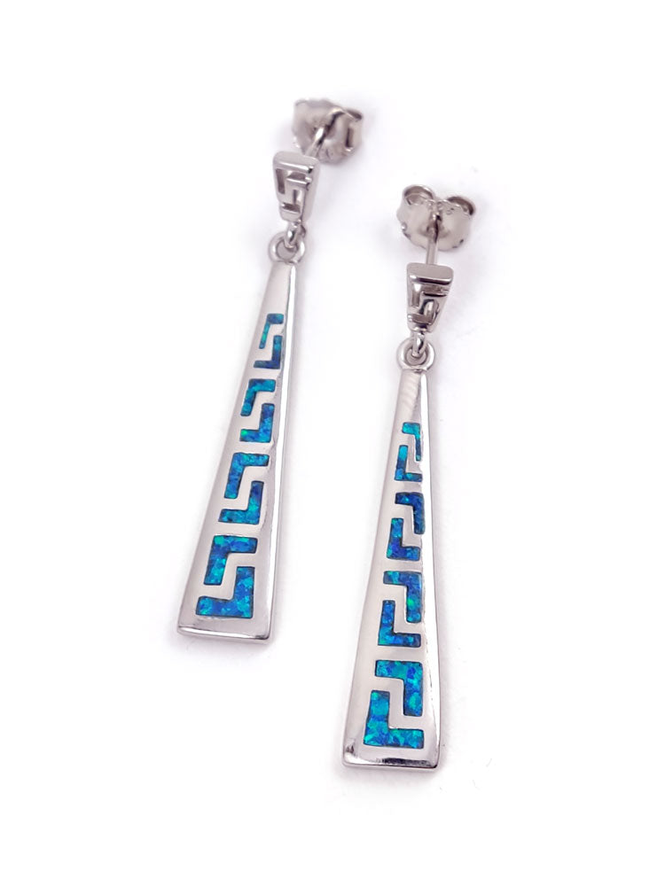 Greek Silver Blue Opal Dangle Earrings
