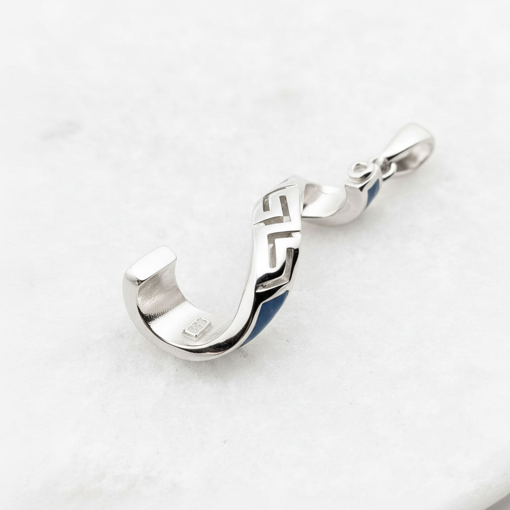 Hallmarked 925 sterling silver blue opal pendant, Greek design