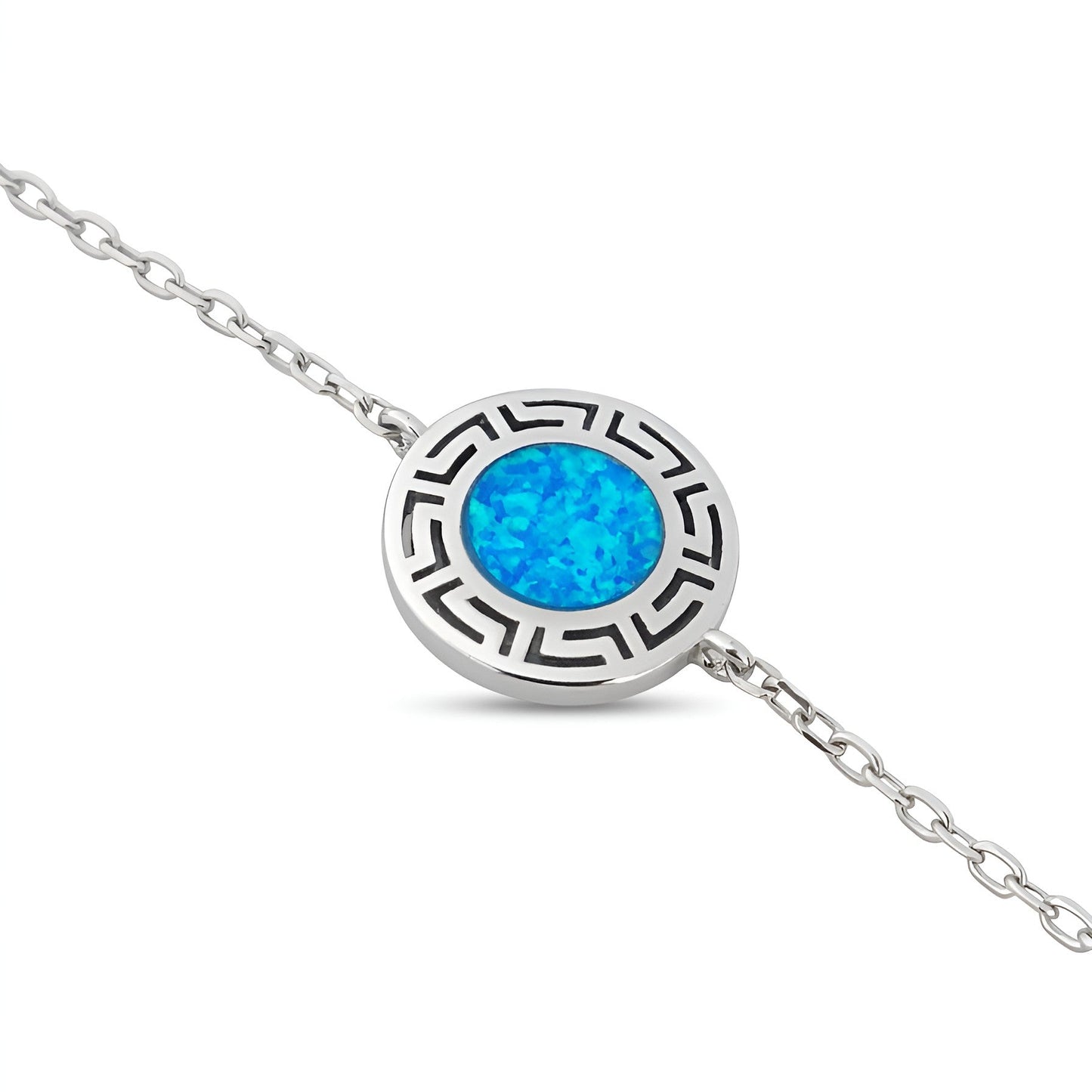 Blue opal Greek bracelet in genuine 925 sterling silver