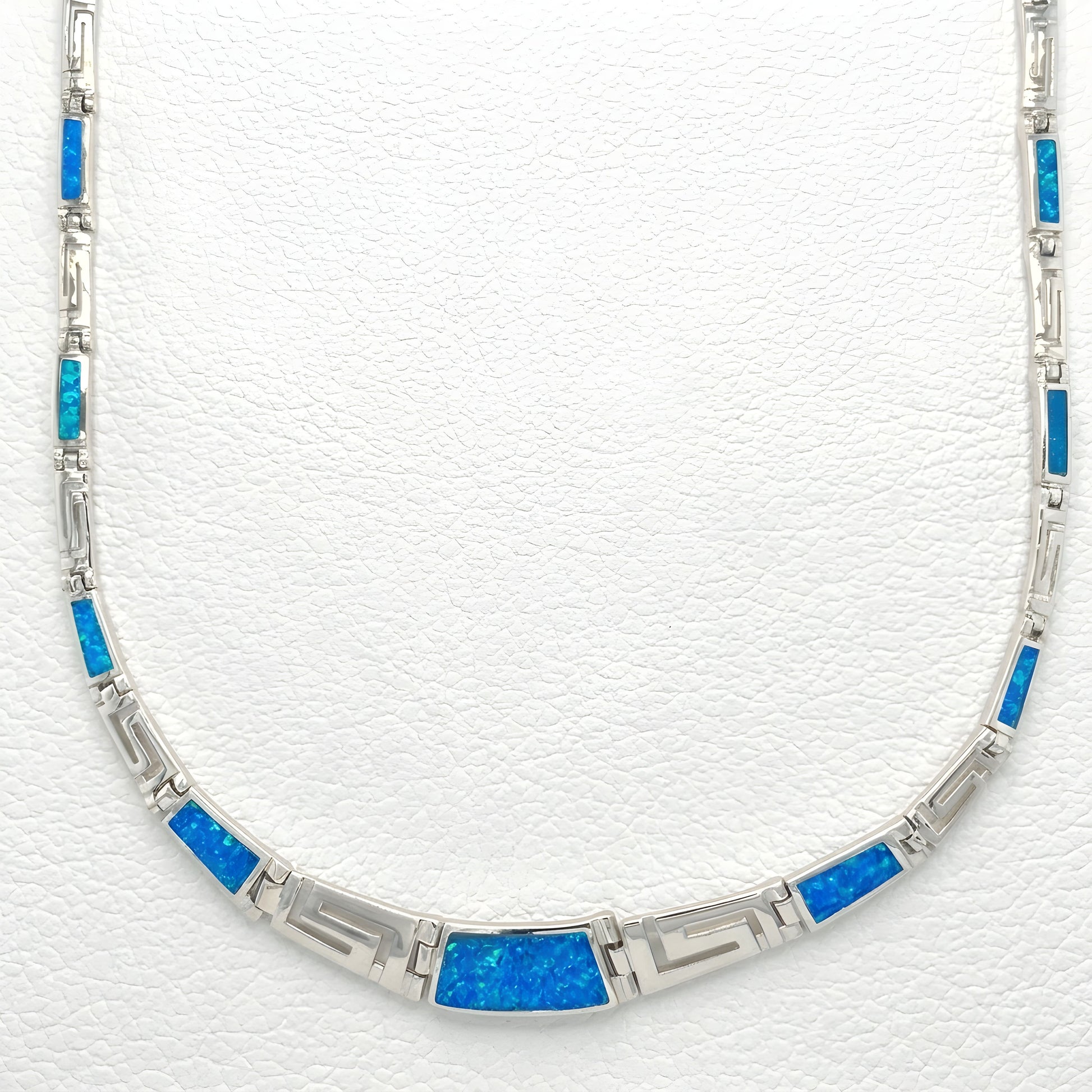Sterling Silver 925 blue opal Greek Key Meander necklace made in Greece