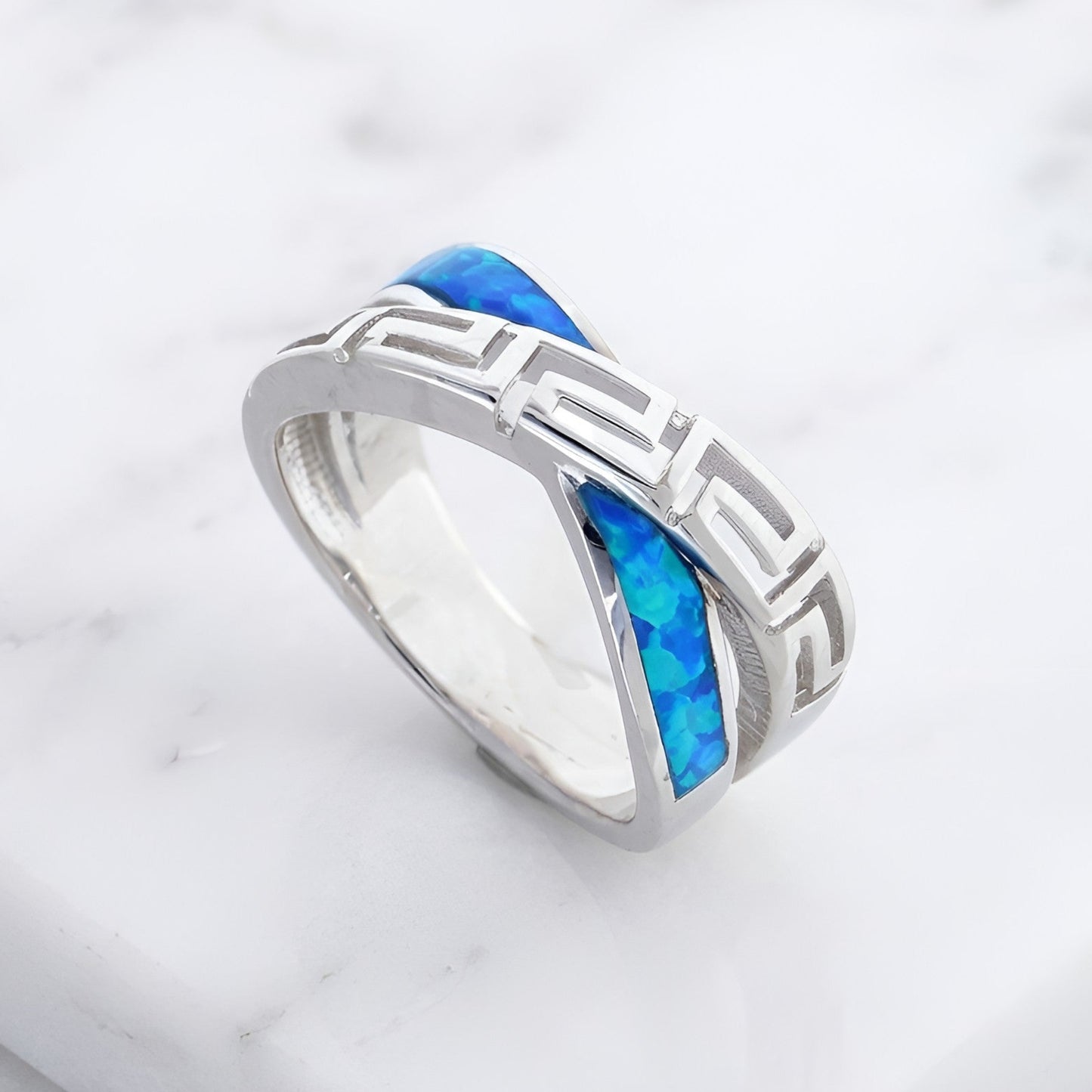 Blue opal sterling silver 925 Greek ring made in Greece