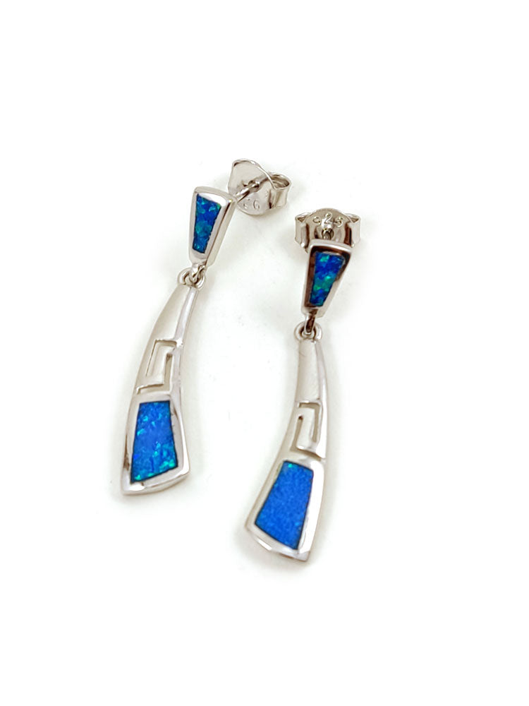 Greek Silver Blue Opal Small Curved Earrings